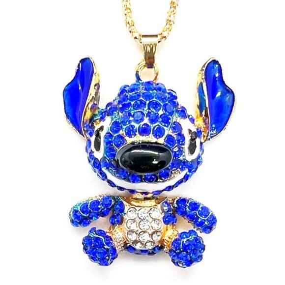 Blue ALIEN Stitch Character Pendant Necklace - Picture 1 of 1